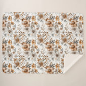 Couverture Sherpa Boho Gris Beige Brown Floral Fleurs Aquarelle (Devant (Horizontal))