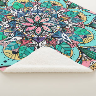 Couverture Sherpa Boho Mandala couleur aquarelle Floral