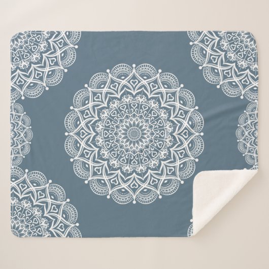 Couverture Sherpa Boho Mandala Grayish Blue élégant décoratif (Devant (Horizontal))