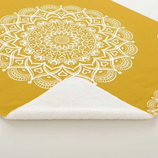 Couverture Sherpa Boho Mandala Mustard Jaune Élégant Motif (3/4)
