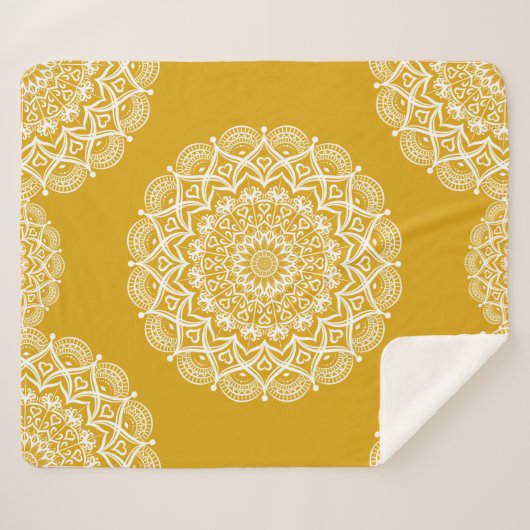 Couverture Sherpa Boho Mandala Mustard Jaune Élégant Motif (Devant (Horizontal))