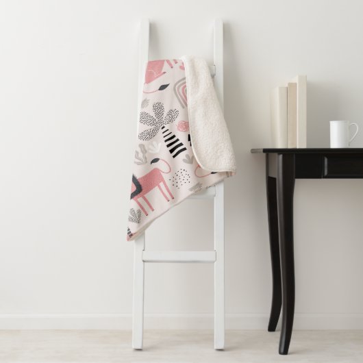 Couverture Sherpa Boho Moderne Lions Roses Arc-en- (En situation)