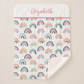 Couverture Sherpa Boho Monogramme Rainbows rose Turquoise orange (Devant)