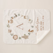 Couverture Sherpa Boho Woodland Animaux Script Baby Birth Stats (Devant (Horizontal))