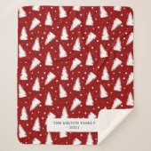 Couverture Sherpa bois d'hiver de pin rouge monogramme moderne (Devant)
