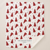 Couverture Sherpa bois d'hiver de pin rouge monogramme moderne (Devant)
