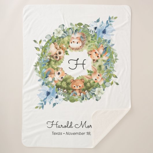 Couverture Sherpa Bois Floral Aquarelle bébé garçon (Devant)