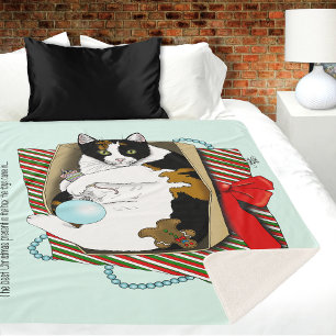 Couverture Sherpa Boîte cadeau drôle de chat calico de Noël
