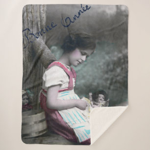 Couverture Sherpa Bonne Année Vintage fille avec dollar