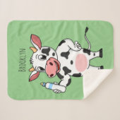 Couverture Sherpa Bonne vache avec dessin animé de biberon (Devant (Horizontal))