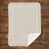 Couverture Sherpa Bordure beige clair ondulée Monogramme