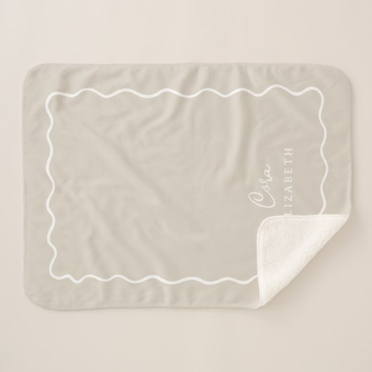 Couverture Sherpa Bordure beige clair ondulée Monogramme (Devant (Horizontal))