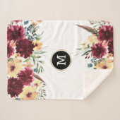 Couverture Sherpa Bordure de fleurs de jardin Rouge profond et jaune (Devant (Horizontal))