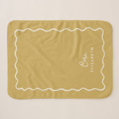 Couverture Sherpa Bordure en moutarde jaune ondulé Monogramme (Devant (Horizontal))