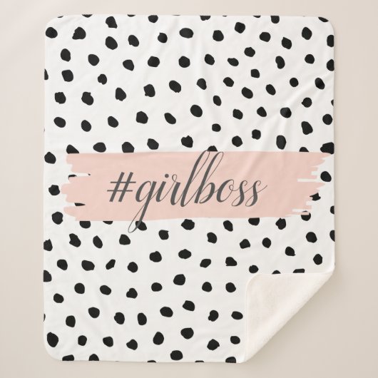 Couverture Sherpa Boss et points noirs Pastel Rose moderne (Devant)
