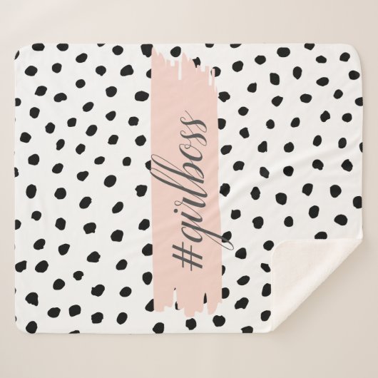 Couverture Sherpa Boss et points noirs Pastel Rose moderne (Devant (Horizontal))
