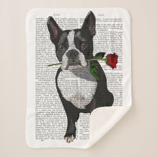 Couverture Sherpa Boston Terrier avec Rose dans la bouche (Devant)