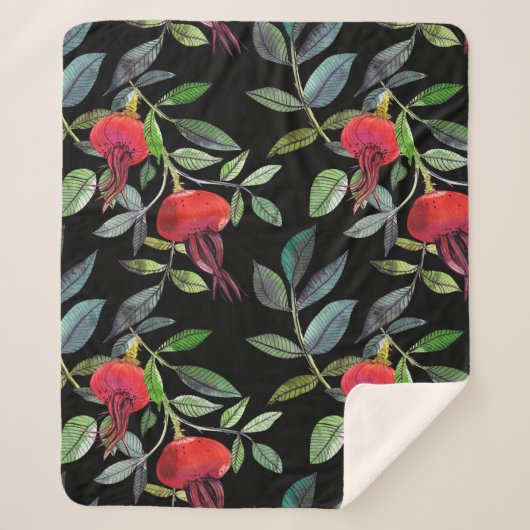 Couverture Sherpa Botanical watercolor drawing dogrose pattern. Brig (Devant)