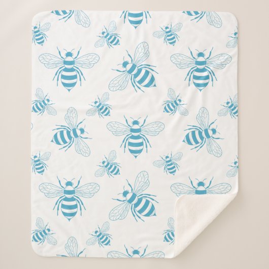 Couverture Sherpa Botanique abeille vintage bleu (1) (Devant)
