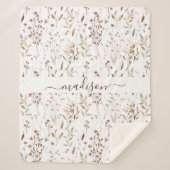 Couverture Sherpa Botanique Brown d'hiver monogramme séchée (Devant)