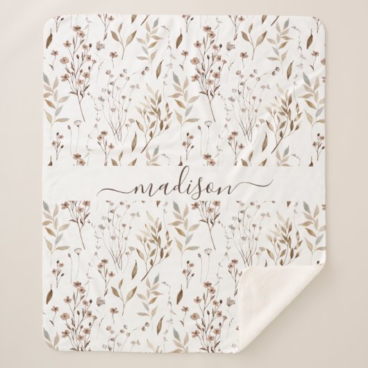 Couverture Sherpa Botanique Brown d'hiver monogramme séchée (Devant)