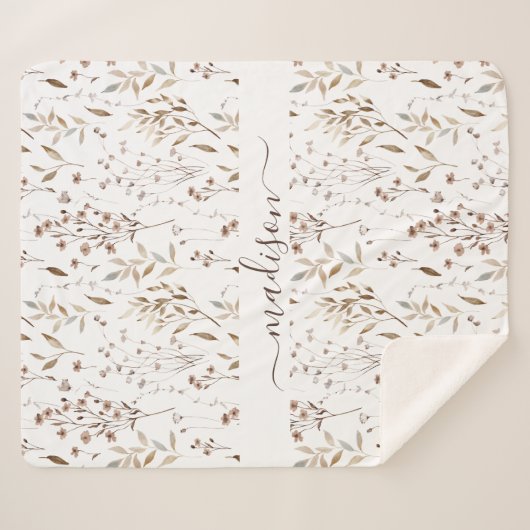 Couverture Sherpa Botanique Brown d'hiver monogramme séchée (Devant (Horizontal))