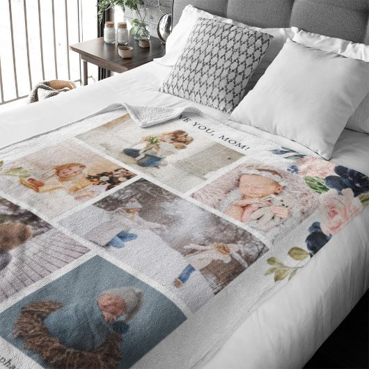 Couverture Sherpa Botanique Floral Maman Photo Collage Aquarelle