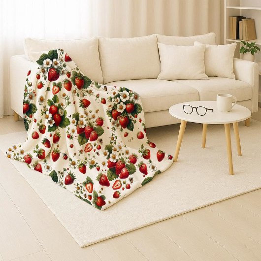 Couverture sherpa botanique fraise cosy