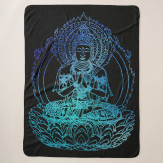 Couverture Sherpa Bouddha en flammes sarcelle et bleu