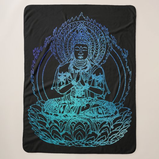 Couverture Sherpa Bouddha en flammes sarcelle et bleu (Devant)