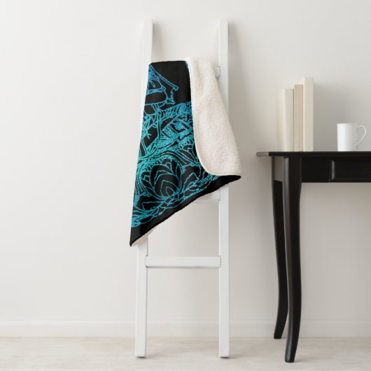 Couverture Sherpa Bouddha flamboyant en Turquoise et bleu (En situation)