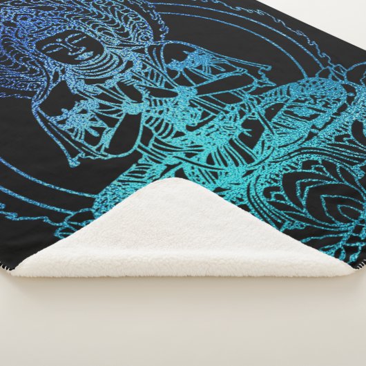 Couverture Sherpa Bouddha flamboyant en Turquoise et bleu (3/4)