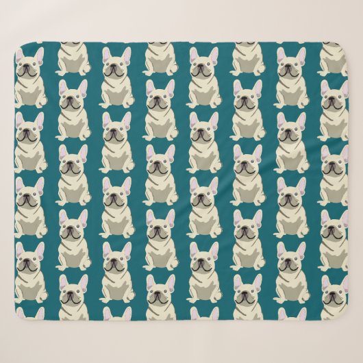 Couverture Sherpa Bouledogue Français Crème (Devant (Horizontal))