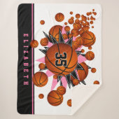 Couverture Sherpa boules de basket rose noir étoiles filles salle de (Devant)