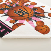 Couverture Sherpa boules de basket rose noir étoiles filles salle de (3/4)