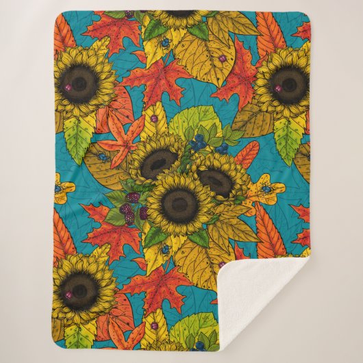 Couverture Sherpa Bouquet d'automne en bleu (Devant)