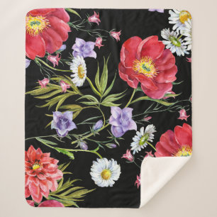 Couverture Sherpa Bouquet de fleurs d'aquarelle : Motif sans couture