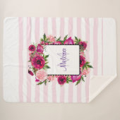 Couverture Sherpa Bouquet de fleurs roses et coquelicots sur bandes  (Devant (Horizontal))