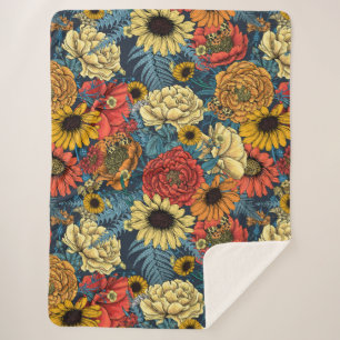 Couverture Sherpa Bouquet de fleurs - roses, pivoines, marguerites e