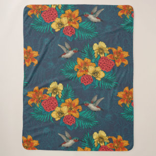 Couverture Sherpa Bouquet et colibris tropicaux