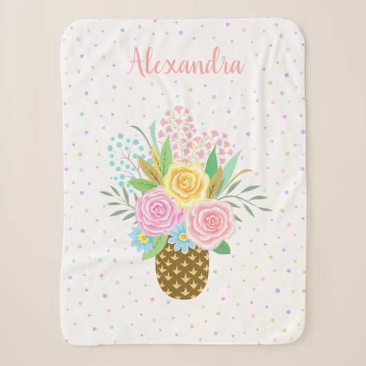 Couverture Sherpa Bouquet Rose d'ananas mignon rose (Devant)