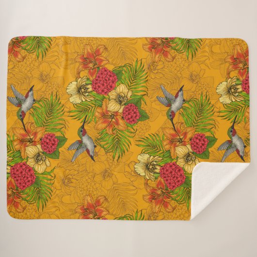 Couverture Sherpa Bouquet tropical et colibris 2 (Devant (Horizontal))