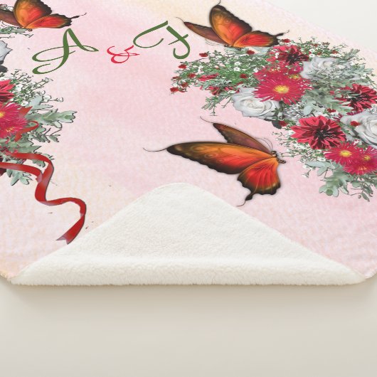 Couverture Sherpa Bouquets de roses blanches, bleues et bordeaux (3/4)