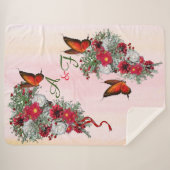 Couverture Sherpa Bouquets de roses blanches, bleues et bordeaux (Devant (Horizontal))