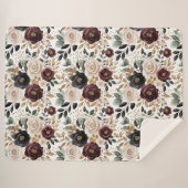 Couverture Sherpa Bourgogne chic floral crème   (Devant (Horizontal))