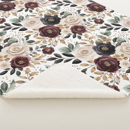 Couverture Sherpa Bourgogne Crème Fleur Chic   (3/4)