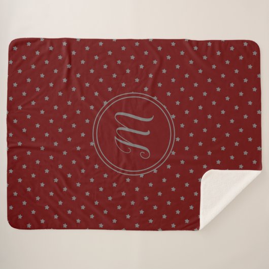Couverture Sherpa Bourgogne Red Stars Motif Élégant Monogramme (Devant (Horizontal))