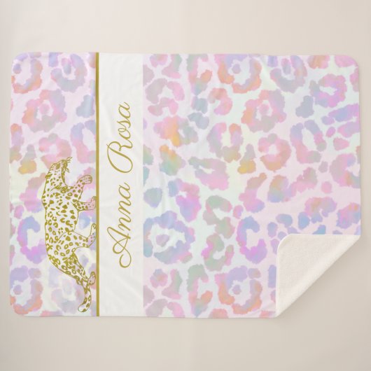 Couverture Sherpa *~* Bouts de teinture Leopard Or Pastel (Devant (Horizontal))