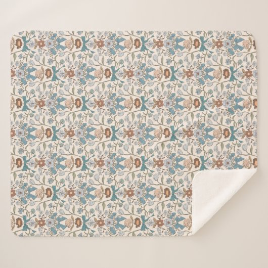 Couverture Sherpa Bows bleus et fleurs rustiques (Devant (Horizontal))