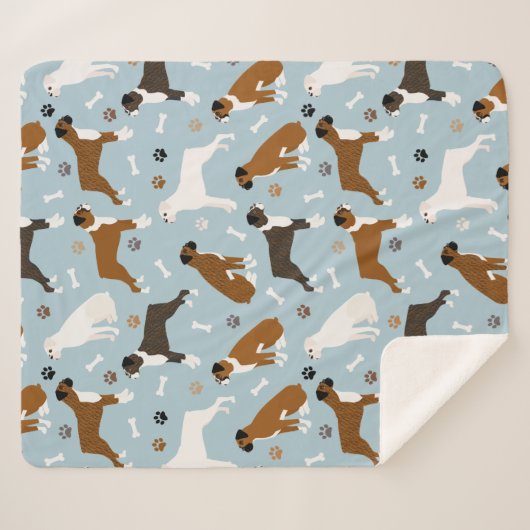Couverture Sherpa Boxer Chien Bones et pattes Sherpa Blanket (Devant (Horizontal))